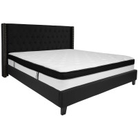 Flash Furniture HG-BMF-40-GG Riverdale King Size Tufted Upholstered Platform Bed in Black Fabric with Memory Foam Mattress